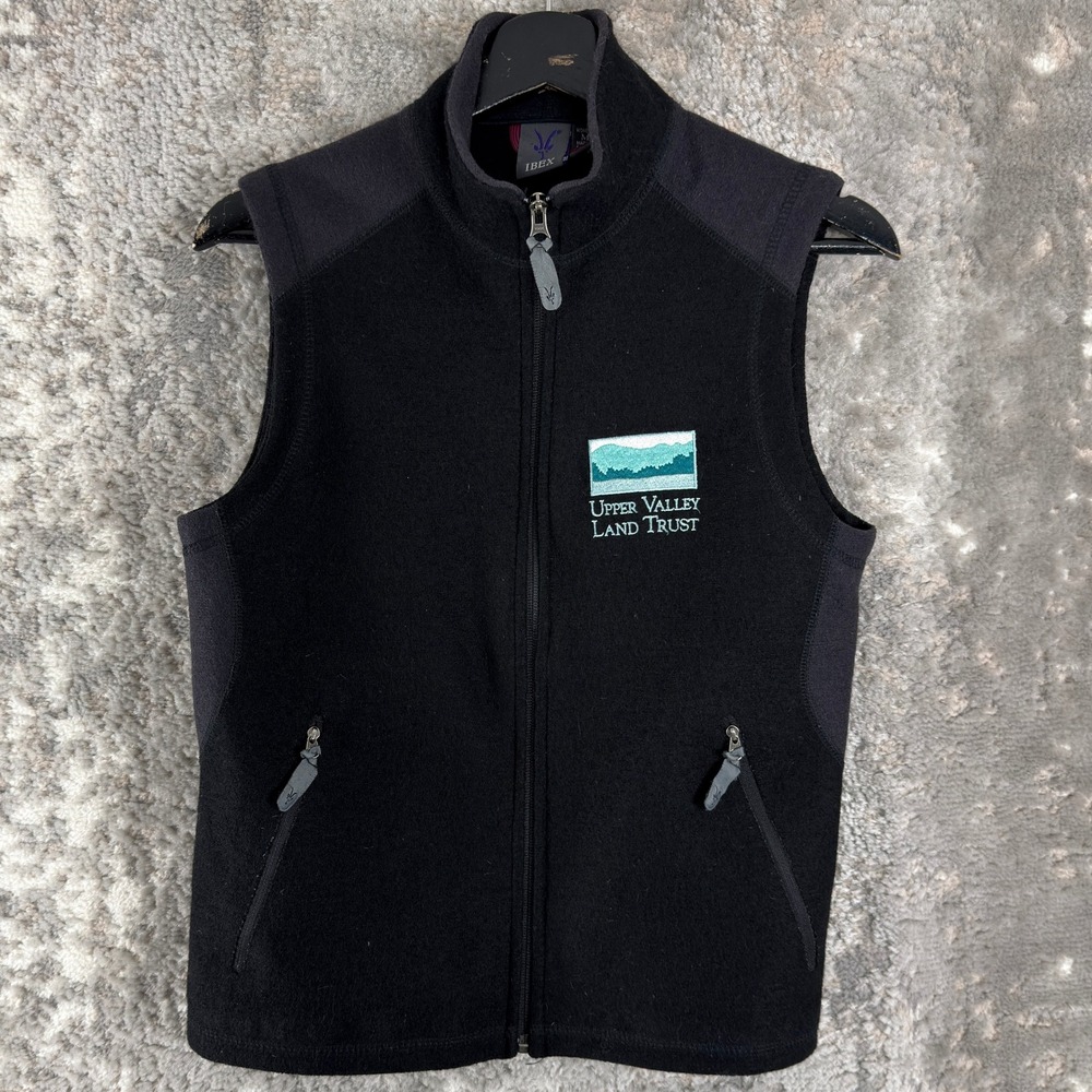 Ibex Size‎ M 100% Wool Full Zip Upper Valley Land Trust Fleece Vest Black Women